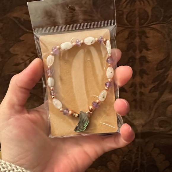 Abalone moon Amethyst rainbow moon stone bracelet stretchy handmade - Picture 12 of 12